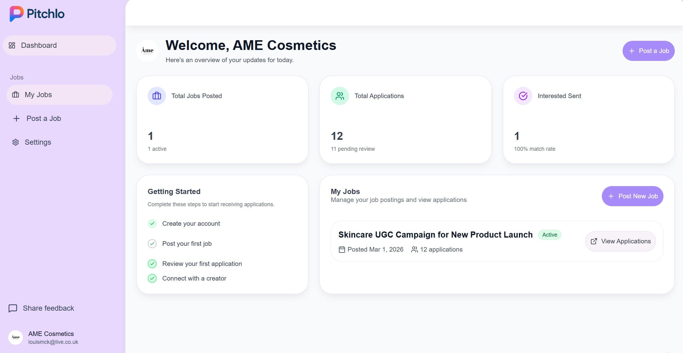 Pitchlo Brand Dashboard