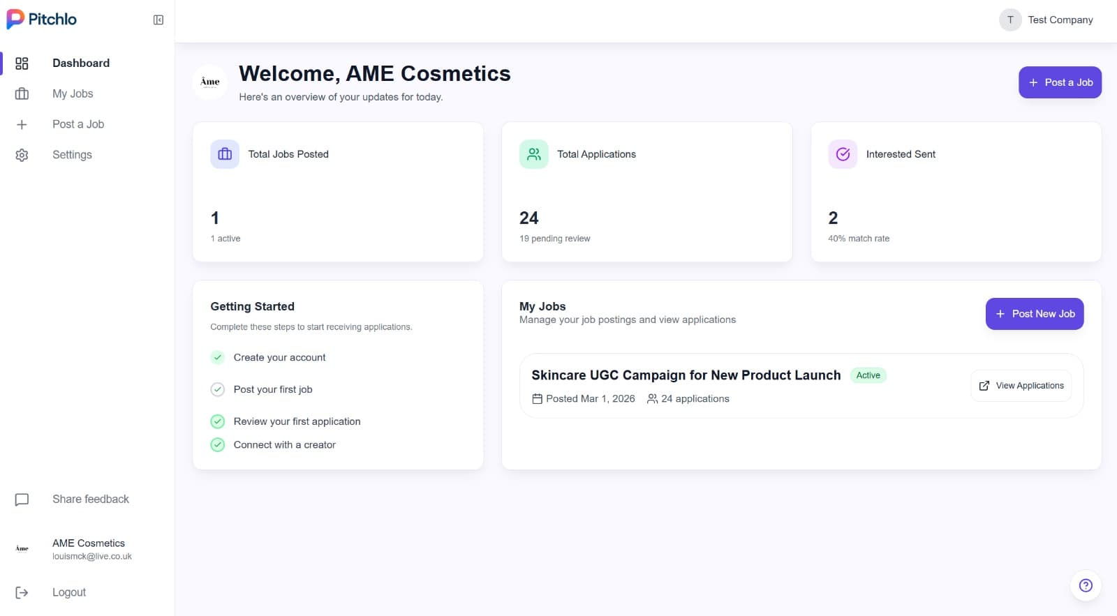 Pitchlo Brand Dashboard